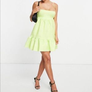 ASOS DESIGN Square Neck Cami Smock Mini Dress In Check Print Size 10